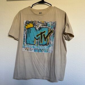 MTV Beige Graphic Tee with Blue and Yellow Accents